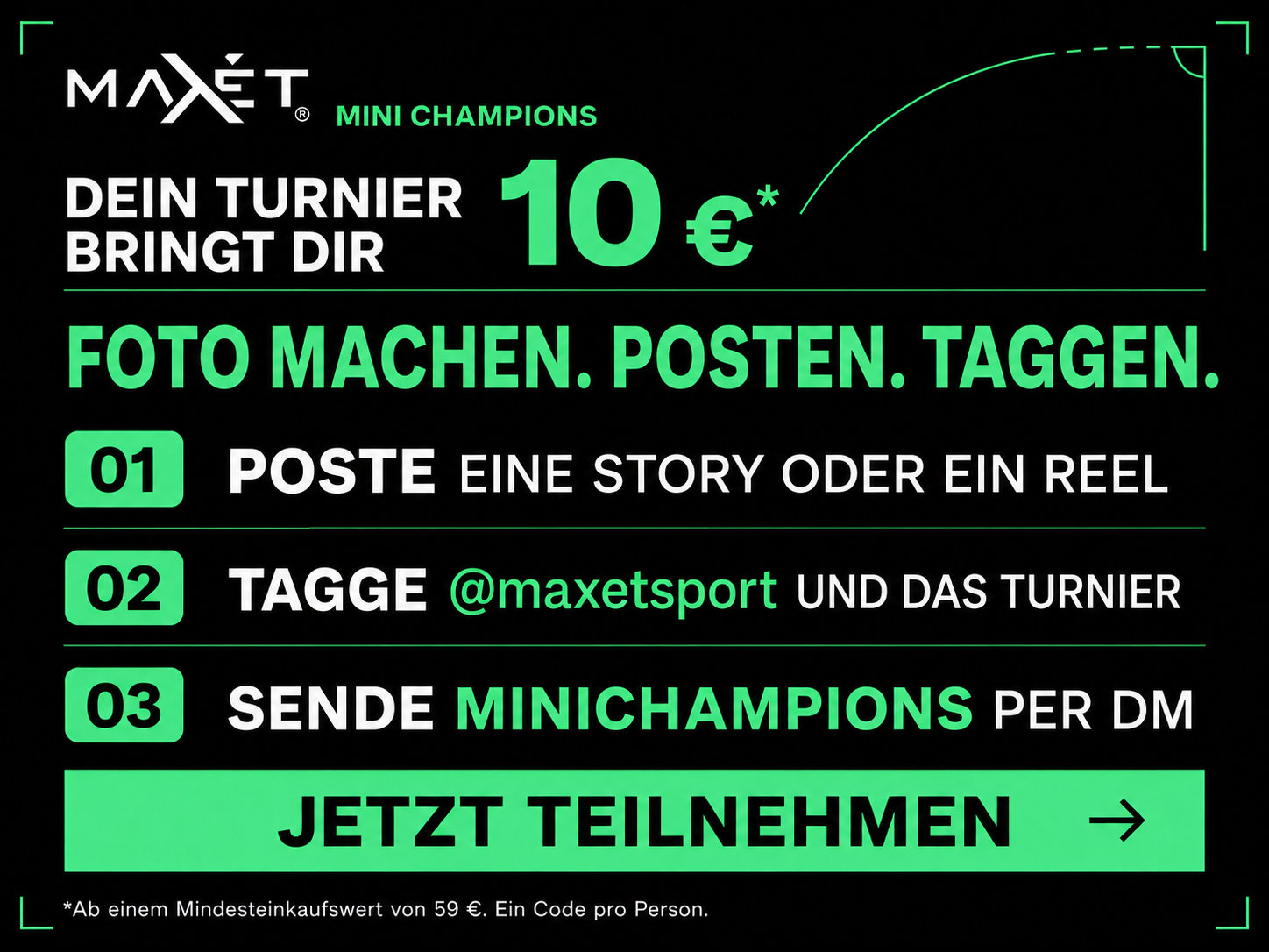 Dein Turnier ist 10 € wert — Foto machen, posten, @maxetsport taggen